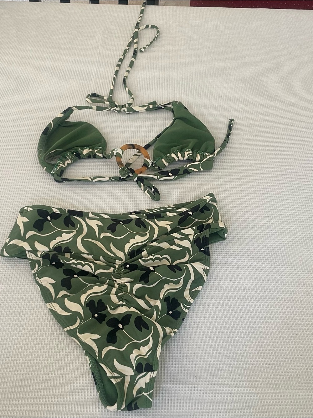 Montce 3 Piece Bikini Set XS/S Green Print w/ Matching Pareo Cover Up - Picture 4 of 8